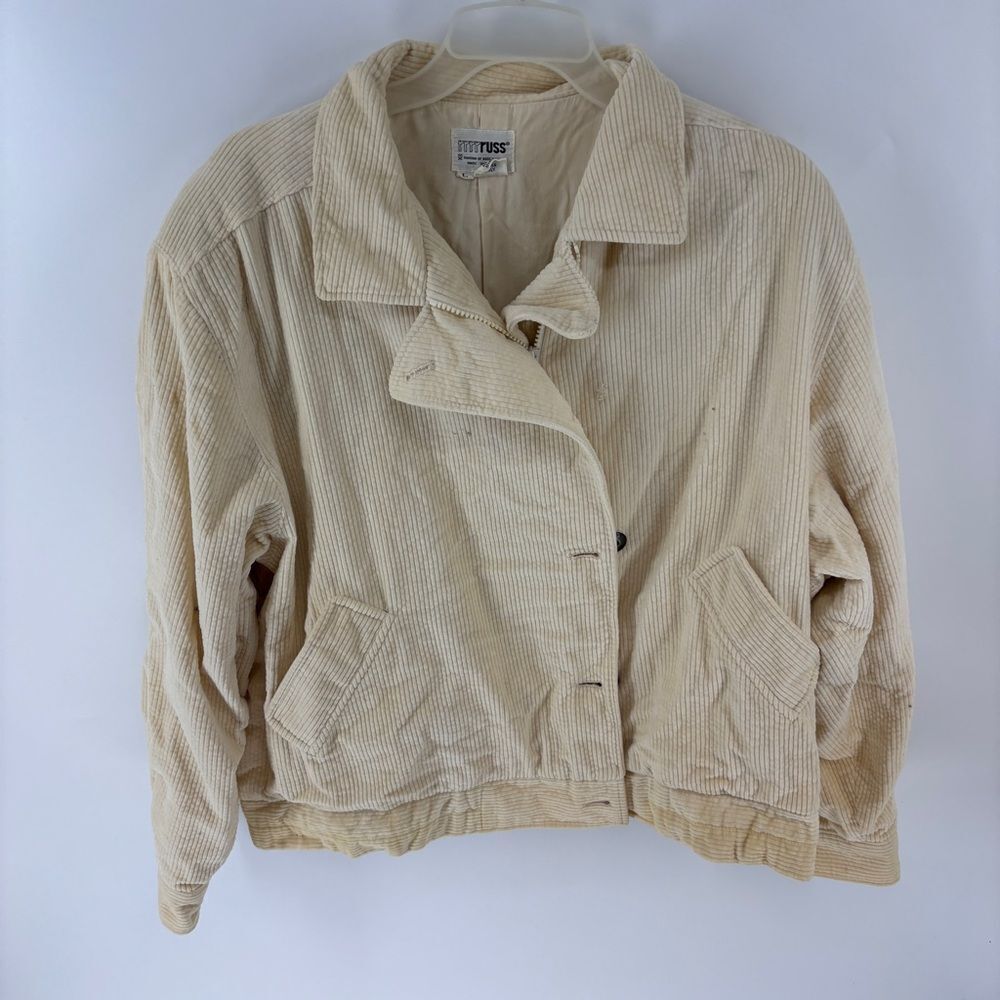 Russ Cream Corduroy Utility Jacket Relaxed Fit pea coat lined winter womens L